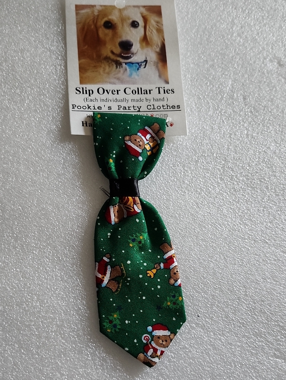 Pookie's Party Clothes Green Holiday Slip-Over Dog Collar Tie